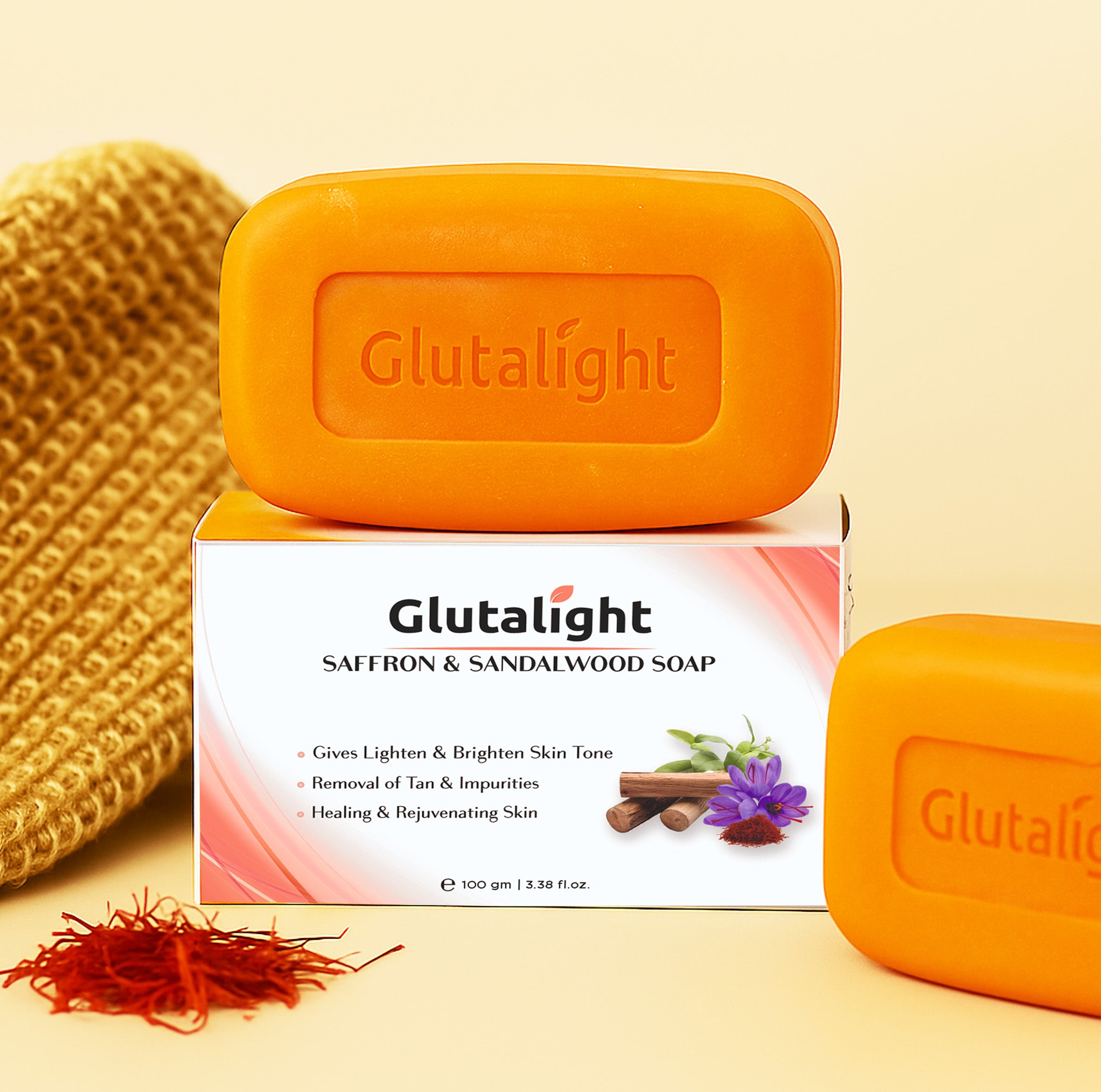 glutathione soap tan removal Whitening helps reduce sun tan, brighten skin tone, and promote a clearer, more radiant complexion Glutalight Saffron & Sandalwood Soap