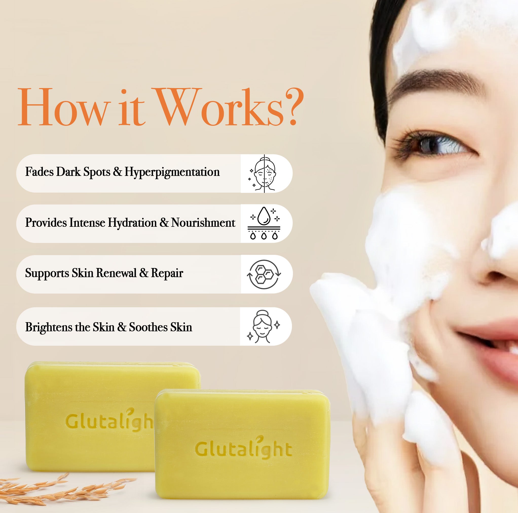 Glutalight Glutathione Rice Water Soap | Fades Dark Spots & Hyperpigmentation | Hydrating, Nourishing & Anti-Aging