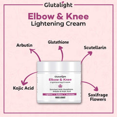 Glutalight Elbow & Knee Lightening Cream with 1% Glutathione, 1% Arbutin, 1% Kojic Acid |Delicate Skin Care for Brighter & Softer Skin- 50gm