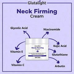 Glutalight Neck Firming Cream with .01% Glutathione, 2% Vitamin C, 0.01% Vitamin E, 1% Niacinamide, 1% Kojic Acid | Modifies Uneven Skin Shade and Brightens Skin - 50gm