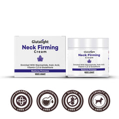 Glutalight Neck Firming Cream with .01% Glutathione, 2% Vitamin C, 0.01% Vitamin E, 1% Niacinamide, 1% Kojic Acid | Modifies Uneven Skin Shade and Brightens Skin - 50gm